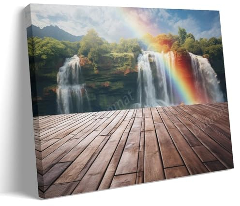 DEBAOKA Schöne Wasserfall-Wandkunst für Wohnzimmer, bunte Naturhölzer, Landschaftsgemälde auf Leinwand, Wandkunst, Poster für Heimdekoration, Wanddekoration