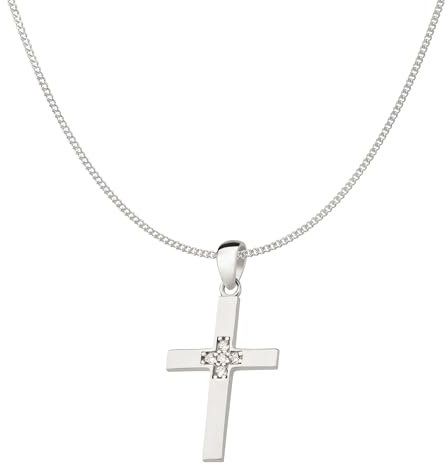 Ardeo Aurum Damen Schmuck-Set aus 333 Gold Weißgold Kreuz Anhänger Panzerkette 1 mm Länge 60 cm
