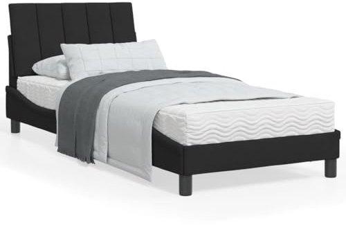 Tidyard Bettgestell mit LED-Leuchten Futonbett Bett Holz Doppelbett/Einzelbett Futonbetten Komfortbett Bettrahmen Schlafzimmerbett Schwarz 90x190 cm Samt