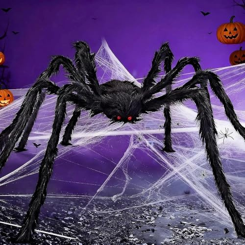 WTZWYFWJ Spinne Gruseliges Spinnen Set, 60g Netz + 250cm Spinne, Riesige Halloween Dekoration für Garten und Inneneinrichtung