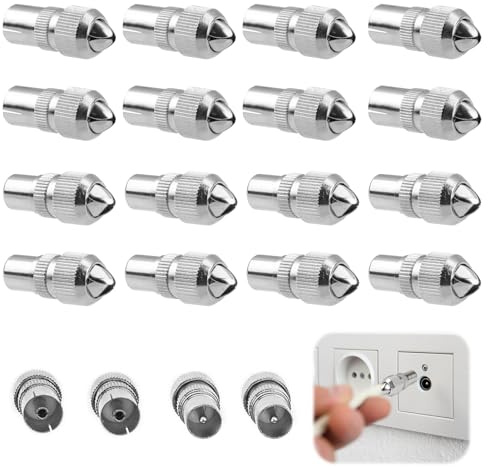 OMCGG 20PCS Aerial Connectors, 10 Female 10 Male TV Coaxial Cable Adaptor | Metal Aerial Plugs TV Cable Connector Coaxial Connector Coax RF Cable Plug for RF Cable Freeview Television
