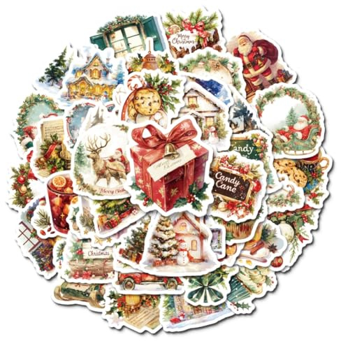 50 Stück Weihnachten Aufkleber, Aesthetic Vintage Wasserfest Graffiti Sticker für Skateboard, Auto, Wasserflasche, Scrapbooking - Weihnachtsaufkleber Geschenkaufkleber