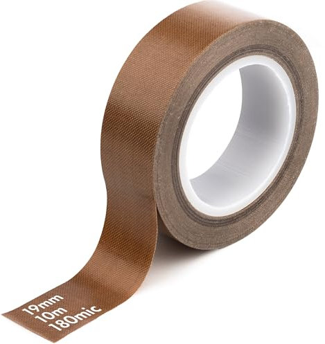 On1shelf® Self-Adhesive PTFE Teflon Tape | 13mm, 19mm, 25mm | High Temp 300°C Anti-Static Insulation Tape | Glass Fibre Cloth | 10M Length (19MMX10M)