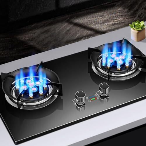 THEGA Stufa Gas 5.2KW Doppio - Vetro Temperato Fornelli A Gas, Cucine A Gas Tavolo E Incasso, Fornello A Gas con Appuntamento Programmato Intelligente, Fornello A Gas Facile da Pulire(LPG)