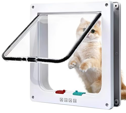 Cat Door for Windows, Pet Doors and Sliding Door, Safety Pet Door with 4 Way Lock, Weatherproof Cat Flap for Thin Door and Wall (Medium, 17 cm x 16 cm Flap) Two-Way Entry and Exit Cat Door Dog Flap-M