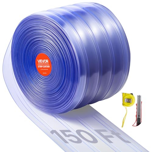 VEVOR Rideau à Lanière PVC, 4572x20 cm, Rideau Lamelles Transparent, Rouleau Bande de Porte en Plastique Nervuré Épaisseur 2 mm pour Portes de Supermarché, Usine, Entrepôt, Centres Commerciaux, Garage