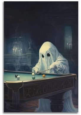ZZBYMX Lustiges Halloween-Poster mit Geistern, die Billard spielen, dekoratives Gemälde, Leinwand, Wandposter für Schlafzimmer, Dekoration und Kunstdruck, moderne Familie, 20 x 30 cm