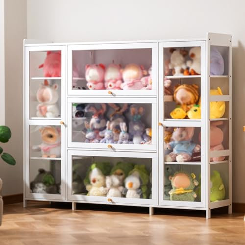 CTREVL Living Room Bookcases, Bücherschrank Standregal, Bücherregal mit Türen, Glasvitrine Stehend, Hochklappbare Schranktür, Geeignet für Schlafzimmer, Wohnzimmer, Büro, Bastelladen(Weiß,135x33x111cm