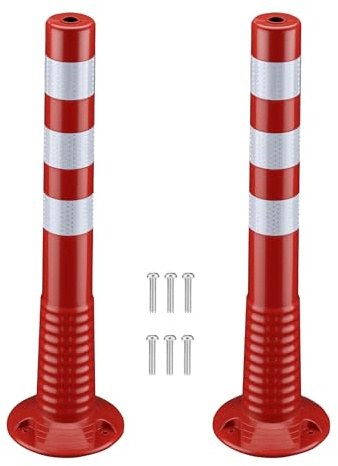 Wiltec X2 Polyurethane Parking Bollards Ø 20 x 75 cm with Impact Protection for Vehicles and Comes with Reflective Strips for Increased Visability and Screws for Easy Installation,