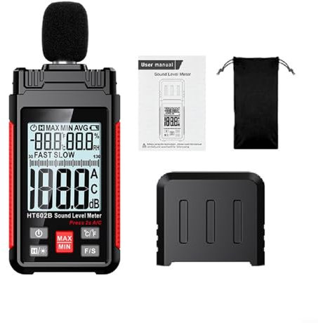 Oniissy HT602B Schallpegelmessgerät, Hintergrundbeleuchtung, LCD-Geräuschmessgerät, 30-130 dB mit A/C-Gewichtung, tragbares Dezibel-Messgerät für Heimkino, Klassenzimmer, Outdoor-Aktivitäten