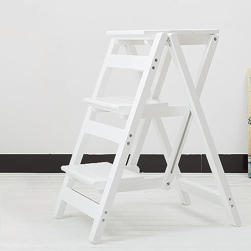 Chaise échelle de bibliothèque pliante en bois, chaise échelle pliante en bois massif à 3 marches, escabeau portable en bois, escabeau multifonction 3 en 1, pour la maison, bibliothèque (couleur : no
