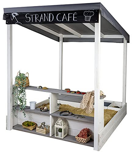 Meppi Sandkasten Strandcafe Weiss/grau aus Holz - Sandkiste für Kinder - Sandbox