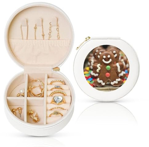 JIPOFD Portagioie rotondo con omino di pan di zenzero, portagioie da viaggio, per collane, orecchini, anelli e accessori da donna