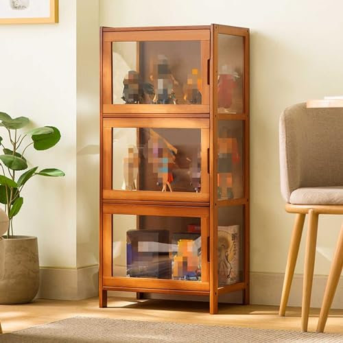 Figur vitrin/skyltfönster i glas, vitrin, fristående golvskåp, sevärdhetsskåp med glasdörrar, transparent på tre sidor, vikbar dörrdesign