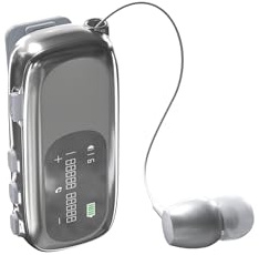 Casque sans Fil Business avec Câble Rétractable, Écran LCD, Argent | Casque de Lavalier Sans Fil avec Microphone, Bluetooth 5.4, Multi-connexion Mode Mains Libres, 20 Heures D'écoute