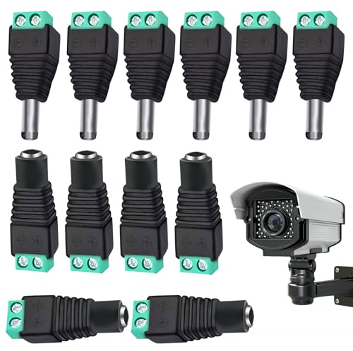 6 Pairs Premium DC Barrel Jack Power Connectors 2.1 x 5.5mm, Male & Female Plug Kit for CCTV, LED Light Strips, and Other 5V-24V Devices, Screw Terminal Adapter Socket Plug Kit