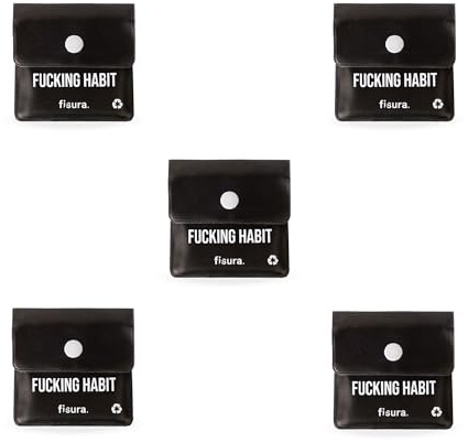 Fisura – Taschenaschenbecher “F*cking habit”. Ideal für unterwegs im Auto oder draußen. Wiederverwendbare Aschenbeutel. Originelles 5er-Set. 8 x 8 cm.