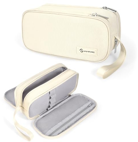 FINPAC Federmäppchen Federtasche - Große Kapazität Mäppchen mit 3 Fächer Stiftetasche Schlamperbox Bleistifttasche Schulmäppchen für Schule & Büro, (Beige)