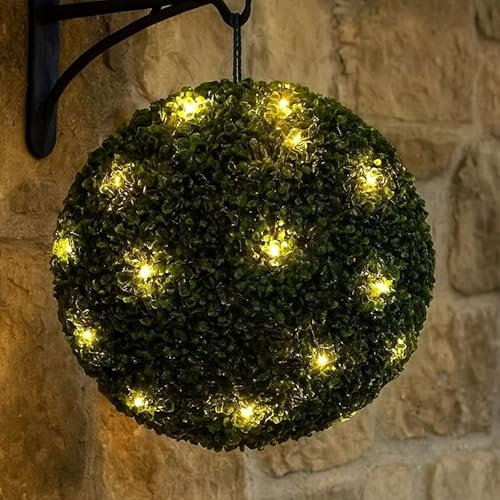Dolce Vari 28cm Dual Function Solar Powered Topiary Garden Ball Green Sphere 20 Led Lights
