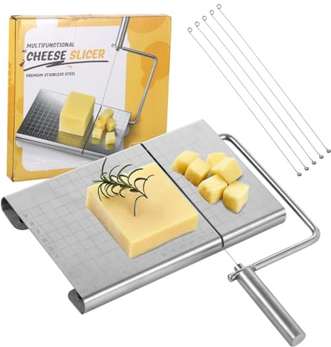 Cortador de queso profesional con 5 cables de repuesto, herramienta antideslizante de acero inoxidable para embutidos