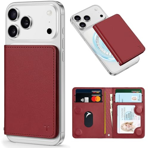 TUCCH für Magsafe Wallet, RFID Blocker, 6 Kartenfächer, Dunkelrot | Durchsichtige ID Fenster, Magnetisches Wallet, Herren & Damen, PU Leder, Geldbörse für iPhone 17/16/15/14/13/12 Serie
