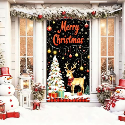 ZoneYan Weihnachts-Türabdeckung, 185 cm x 90 cm, zum Aufhängen, für Weihnachten, Weihnachtsdekoration, Urlaubsdekoration, Winter