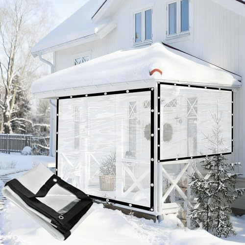 Transparent PVC Plane Seitenteile Outdoor Wetterfeste Vorhänge Pergola Pavillon Seitenwände mit Ösen, für Garten Terrasse Veranda Balkon (2x2m)