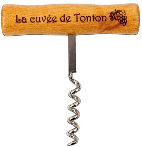 ERNESTINE - Tire-bouchon en bois “La cuvée de Tonton” – Ouvre-bouteille décapsuleur gravé – Cadeau oncle original – Anniversaire, fête, Noël, annonce naissance - Cadeau Tonton original décapsuleur