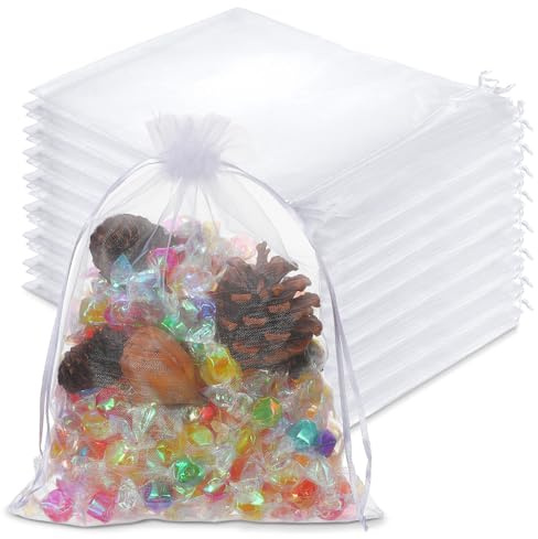 Sorcristy 30 Stück Organzasäckchen, 23 x 17 cm, Netz-Geschenktüten, Weiß Organza Beutel mit Kordelzug, Geschenk Schmuckbeutel für Hochzeiten, Süßigkeiten, Party, Festival