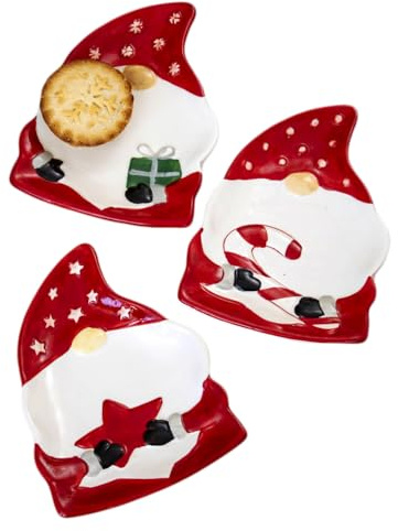 Christmas Gonk Ceramic Serving Plates, Set of 3, Red and White, 25 x 19 cm