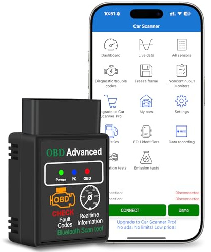 Yeecka OBD2 Auto Diagnostica con 10+ Lingue, Bluetooth Diagnosi Auto Scansione dei Guasti del Veicolo, Scanner OBD2 per Auto con Protocolli Multipli per iOS, Android, Windows.