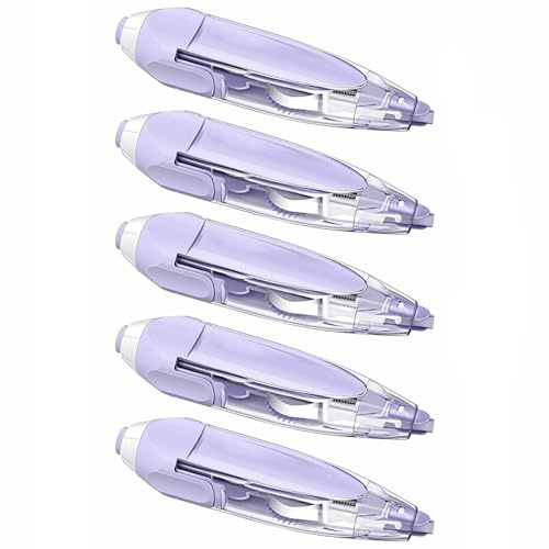 SENRISE Weißes Korrekturband, 6 m x 5 mm, stiftförmig, nachfüllbar, einziehbar, Mini-Korrekturroller für falsches Schreiben, sofortige Korrektur, Lila, 5 Stück