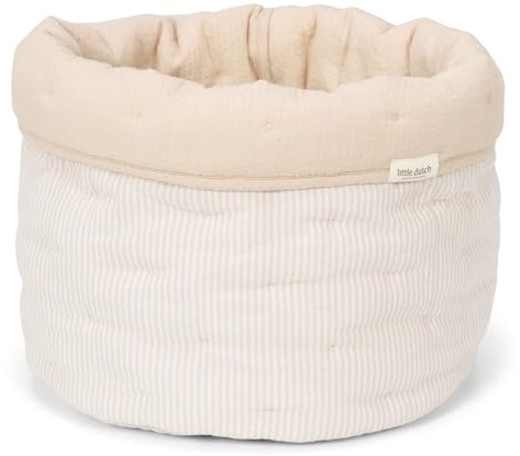 Little Dutch Wickeltischkörbchen Körbchen Korb Utensilo Organizer für den Wickeltisch Baby wendbar Rundr Soft Beige Stripe - Pure
