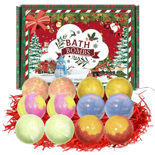 Weihnachts-Badebomben, 12 Badebomben mit ätherischen Ölen für Kinder, Adventskalender 2025, für Geburtstag, Weihnachtsgeschenke, Weihnachtsstrumpffüller.
