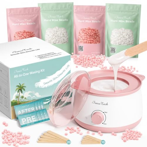 iFanzeTech Chauffe Cire Epilation Appareil Chauffe-cire: Kit Cire Épilation avec 400g Perles de Cire et bol silicone, Chauffe 10 mins, Pour Maillot, Visage, Corps, Pour les Débutants(Rose)