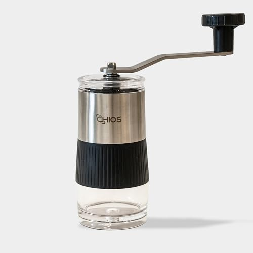 CHIOS Manual Coffee Grinder, Hand Coffee Bean Grinder with Adjustable Ceramic Burr, Portable Coffee Mill for Espresso, French Press, Pour Over Coffee & Aeropress, Stainless Steel