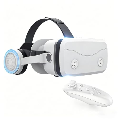 VR Brille füR Mobiltelefone mit Controller, 3D Virtual Reality Headset füR PC & Smartphone, 100° Sichtfeld, Kompatibel mit Smartphones & Android GeräTen (4,7–7,2”) füR 3D-Filme & Spiele,White