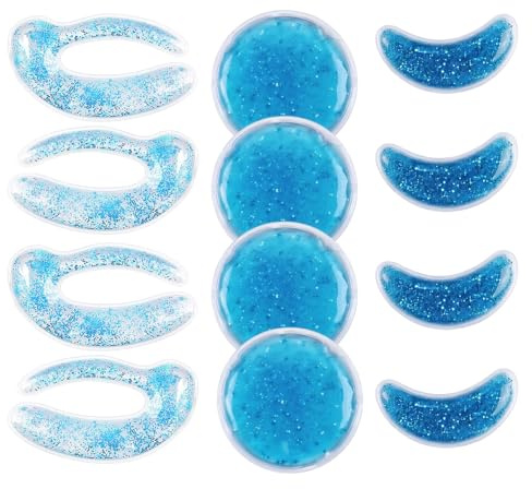 Set de 10 Antifaz de Gel Frío para Ojos, Mascarilla Refrescante Reutilizable para Ojos Hinchados y Ojeras, Incluye 2 Parches de Ojos, 4 Almohadillas de Brillo y 4 Discos de Gel, Color Azul