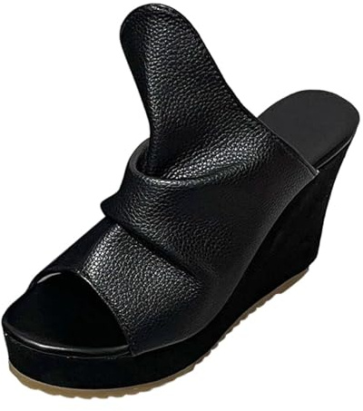 Generisch Women's Wedge Sandals, Peeptoe Open Toe Sandals, Fabric Look, Plain Sandals, Platform Mules, Bathing Sandals, Slides, Everyday Casual Shoes, Summer Shoes, Barefoot Shoes, Style Q04 Black, 8