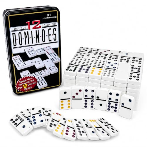Dominó Doble 12 de 91 Fichas - Juego de Mesa Familiar con Caja Metálica