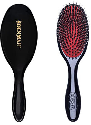 Denman Cushion Hair Brush (Small) with Soft Nylon Quill Boar Bristles - Porcupine Style for Grooming, Detangling, Straightening, Blowdrying and Refreshing Hair – Black, D81S