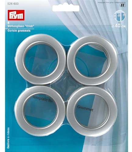 Prym Vorhangösen Click, 40mm, 8 Stück, silber matt, Kunststoff, silberfarbig