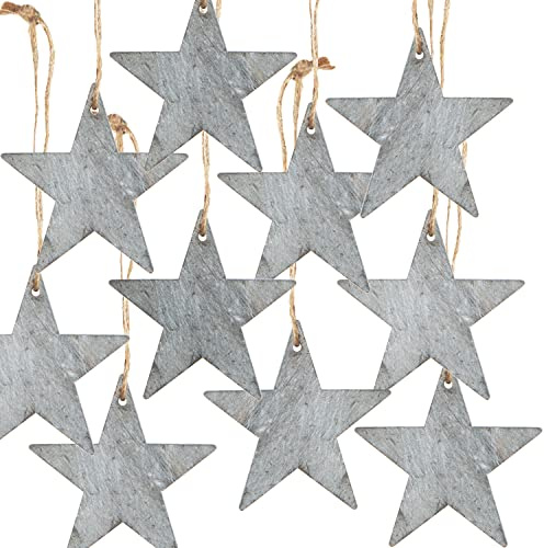 Logbuch-Verlag 10 Holzsterne Sterne Holz zum Aufhängen grau Weihnachten Baumschmuck 10 cm