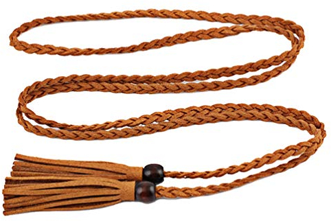 NUREINSS Damengürtel mit Quaste geflochtener dünner Taillenbund Brown