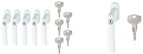 Abus abschließbarer Fenstergriff FG200 weiß | Volks Fenstergriff | Universell passend durch verstellbarem Vierkantstift | kein Sägen notwendig | Kindersicherung + 5er Set