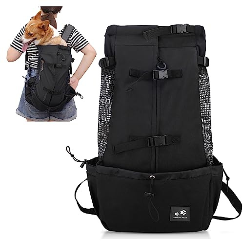 PETCUTE hundväska, hundtransportväska, bärväska för hundar, katter, vandringsryggsäck, sida, andningsaktiv nätryggsäck för medelstora hundar och katter upp till 10 kg