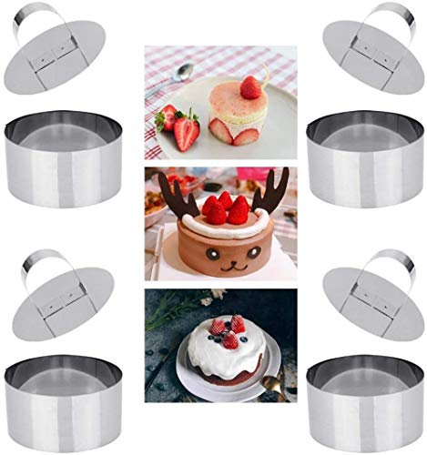 ProLeo Matseringar i rostfritt stål dessertringar matlagningsringar, tårta mögel 4 delar set innehåller 4 ringar och 4 livsmedelspressar