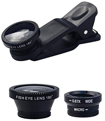 Lente de teléfono 3 en 1 para lente de ojo de pez de 180° + lente macro + objetivo gran angular, clip en el teléfono móvil, kit de lentes para mayor parte de los smartphones