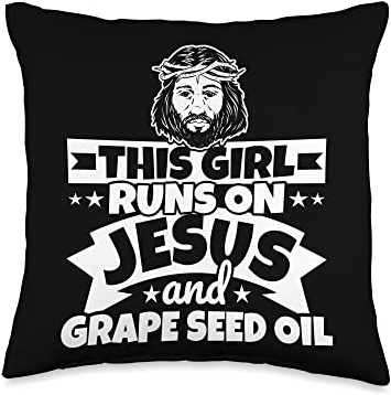 Girl runs on Jesus and Grape seed oil Throw Pillow