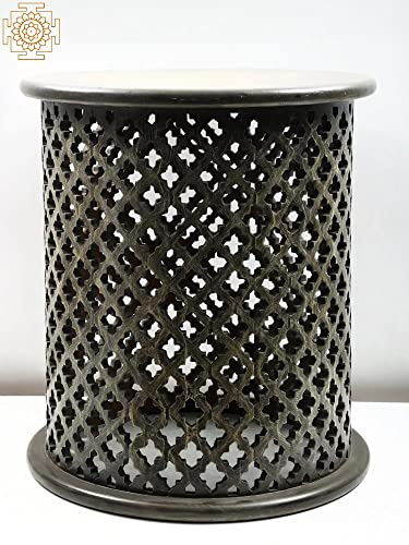 Exotic India Vintage Wooden Lattice Round Table - Wood - Color 25 Inch